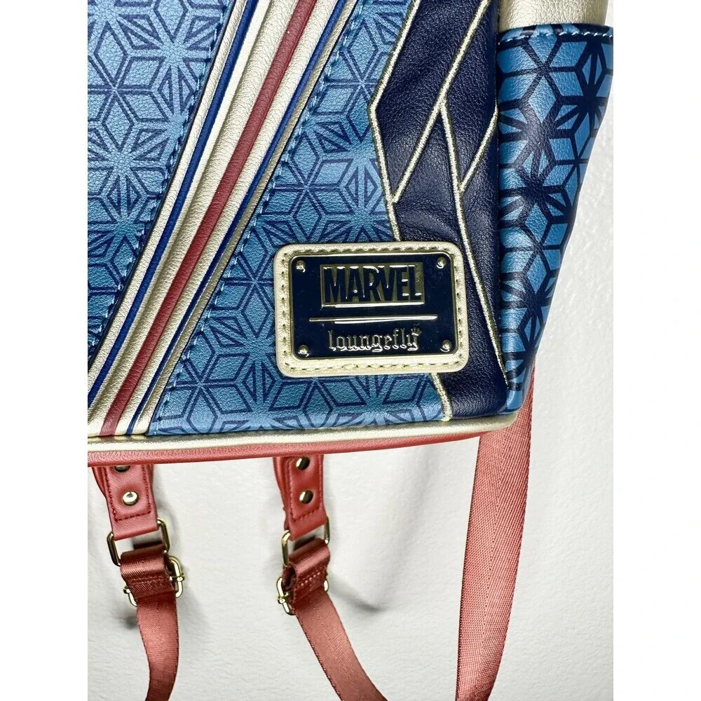 Loungefly Mini Backpack Bag Womens Blue Red Marvel Geometric Faux Leather Disney
